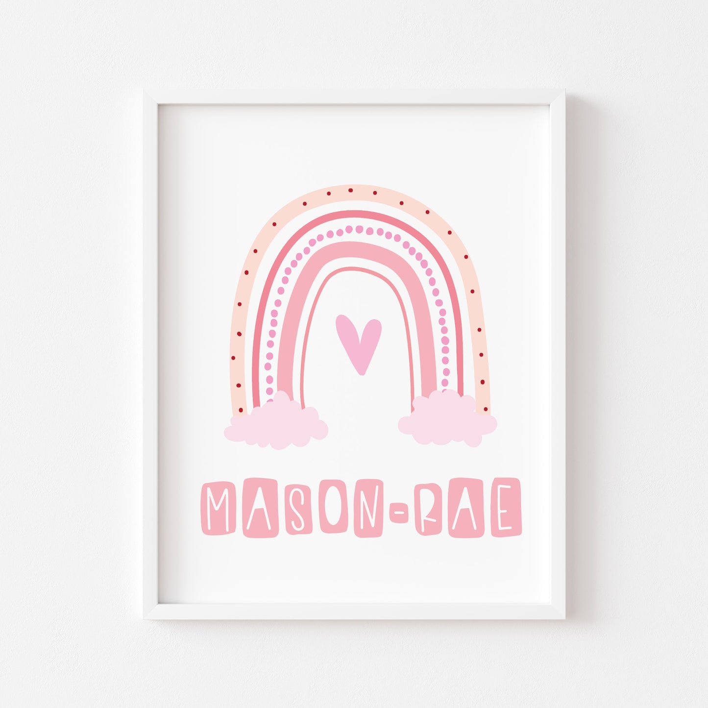 Personalised rainbow print, nursery kids bedroom pink unframed wall art poster