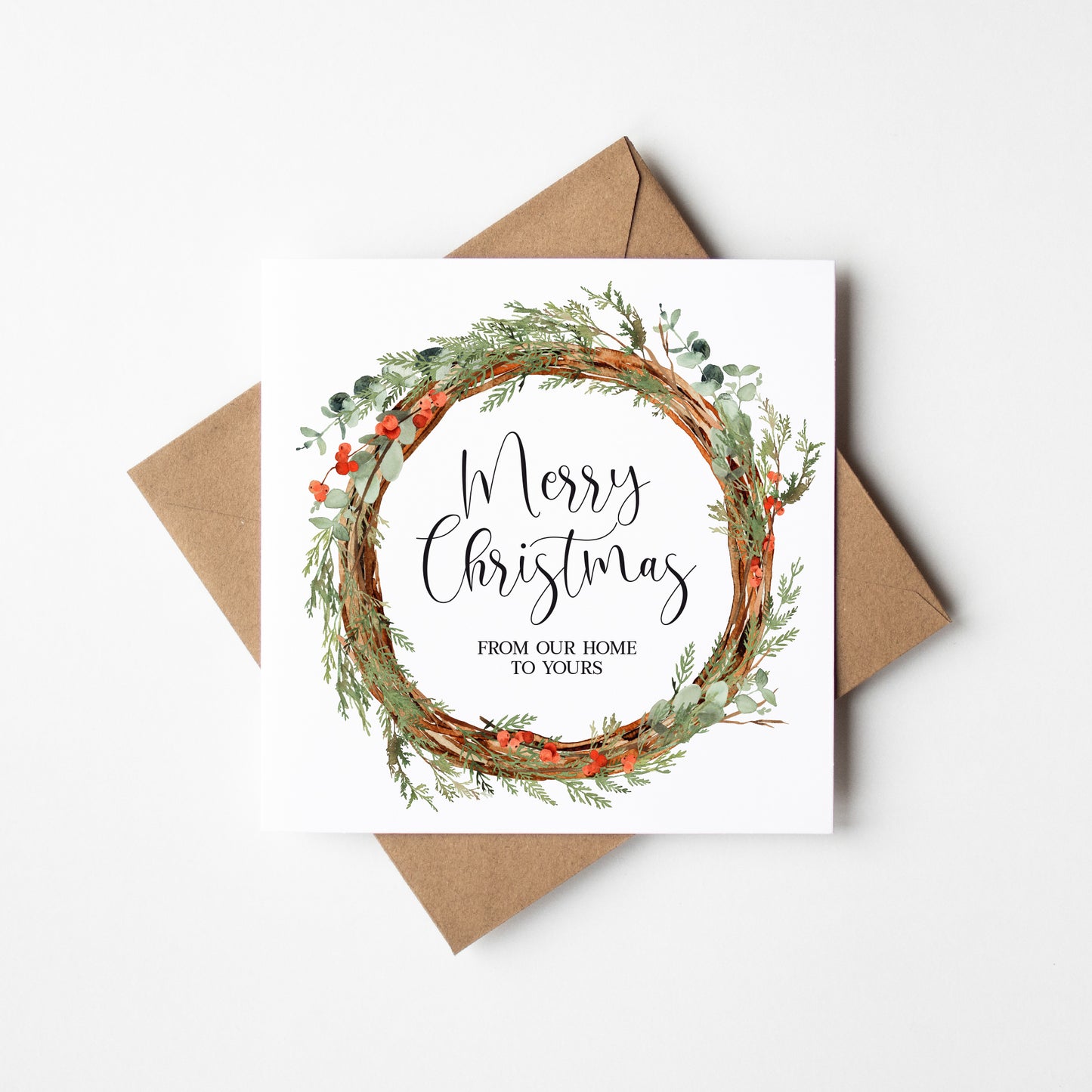 Merry Christmas festive red & green wreath from our home to yours Card (with Envelope)