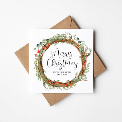 Merry Christmas festive red & green wreath from our home to yours Card (with Envelope)