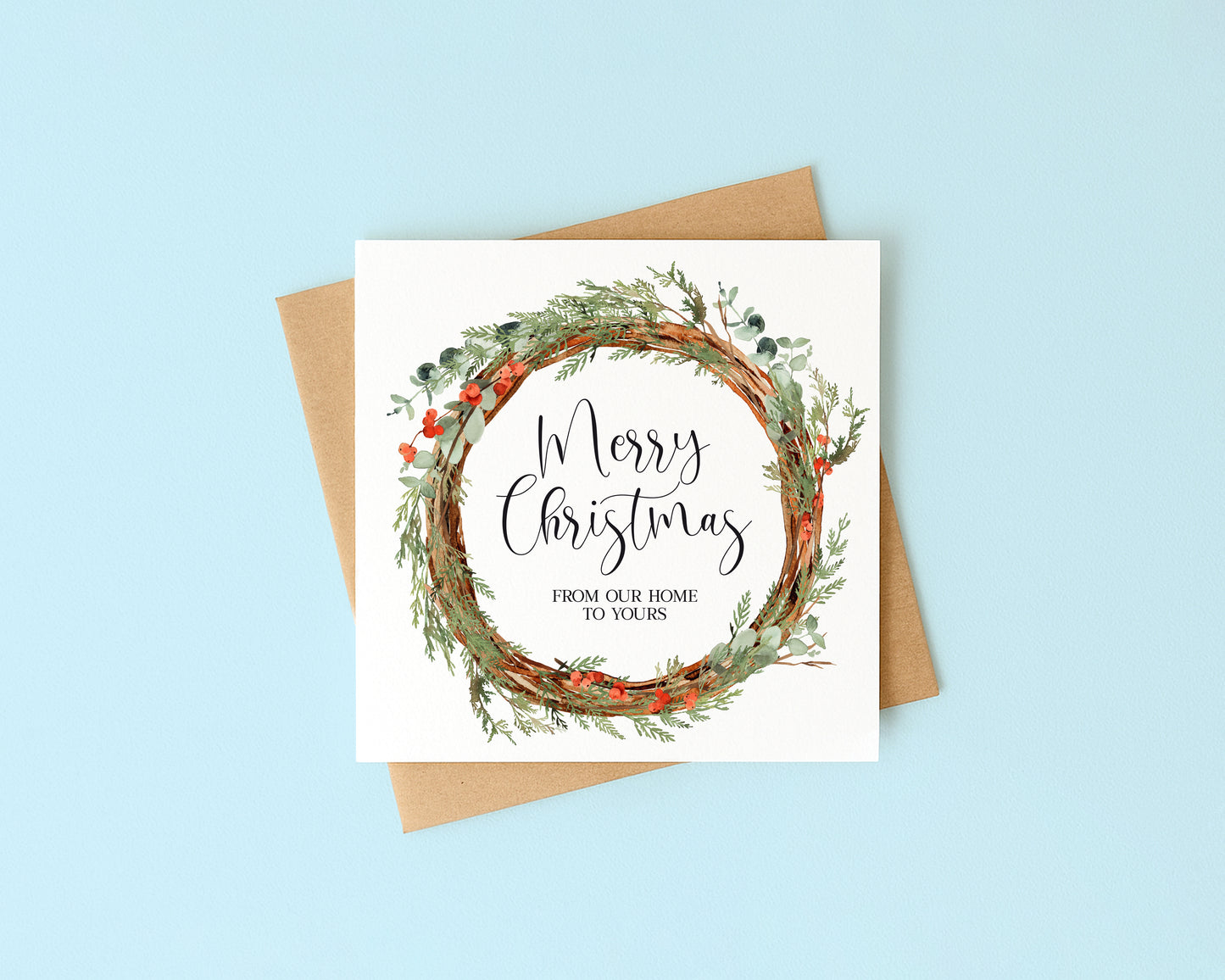 Merry Christmas festive red & green wreath from our home to yours Card (with Envelope)