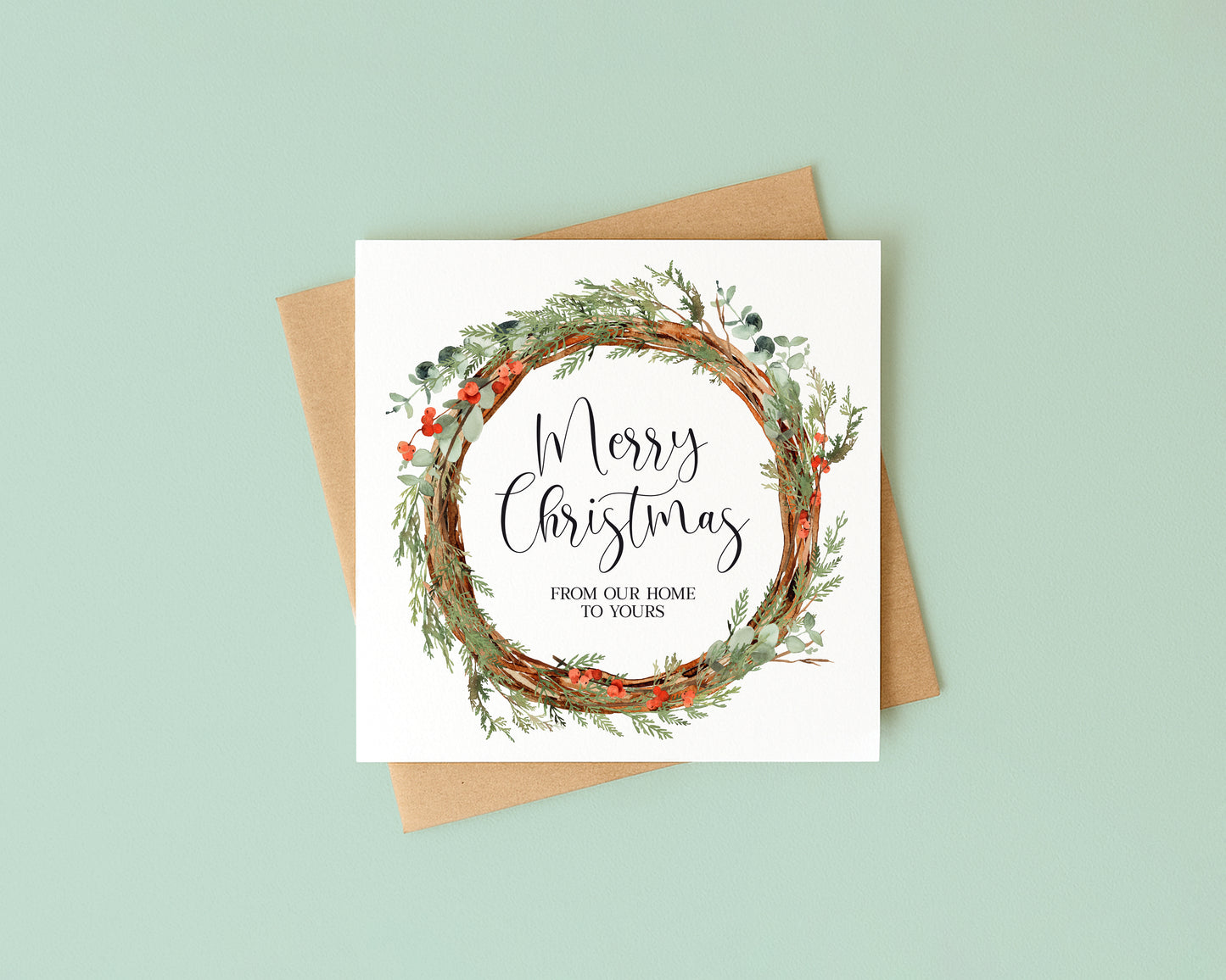 Merry Christmas festive red & green wreath from our home to yours Card (with Envelope)