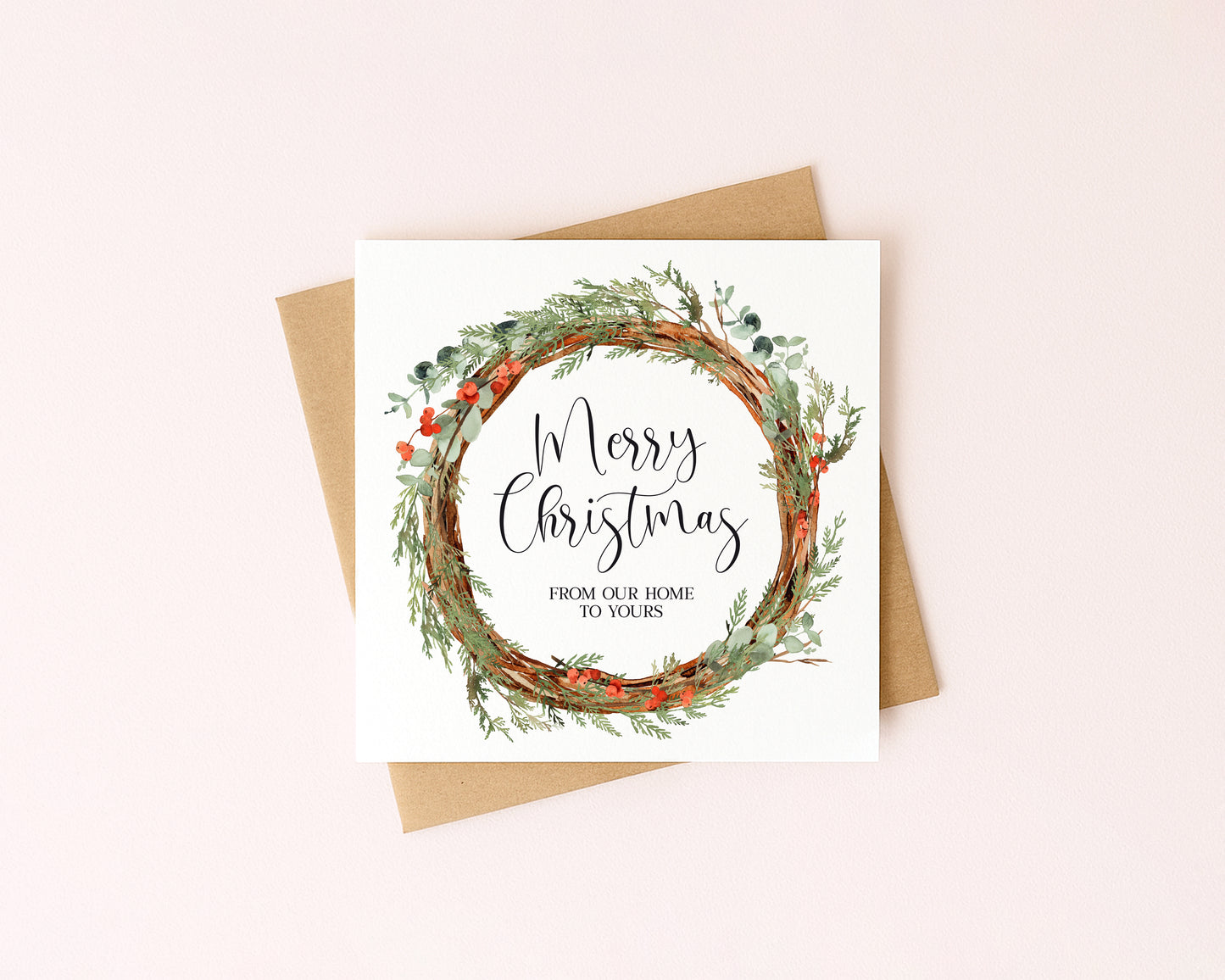 Merry Christmas festive red & green wreath from our home to yours Card (with Envelope)