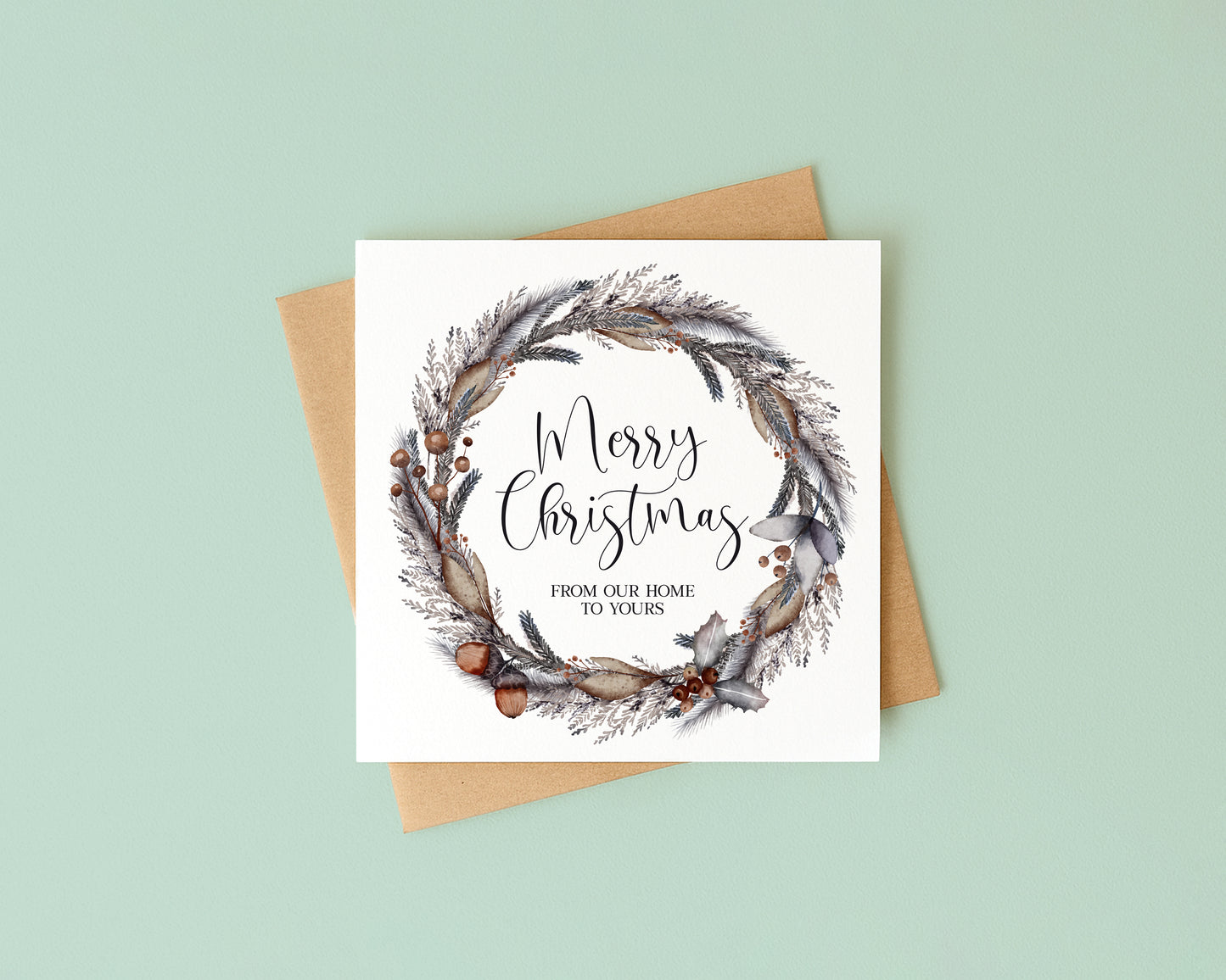 Merry Christmas festive brown & grey wreath from our home to yours Card (with Envelope)