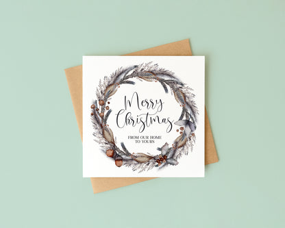Merry Christmas festive brown & grey wreath from our home to yours Card (with Envelope)