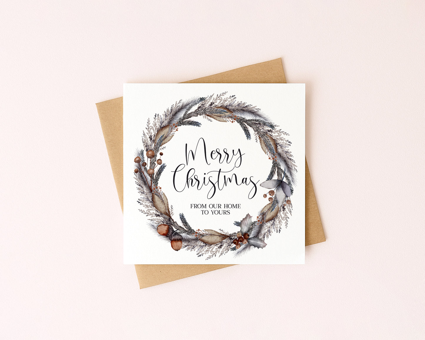 Merry Christmas festive brown & grey wreath from our home to yours Card (with Envelope)