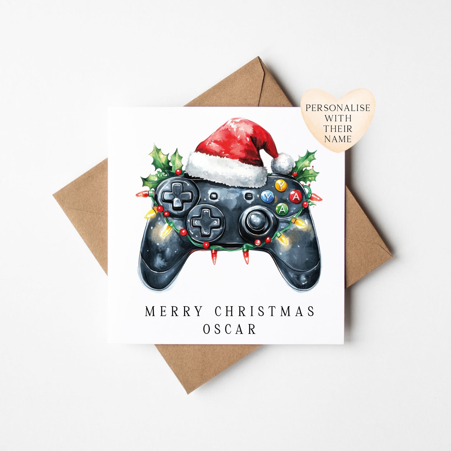Gaming xbox watercolour black & red Christmas Card (with Envelope)