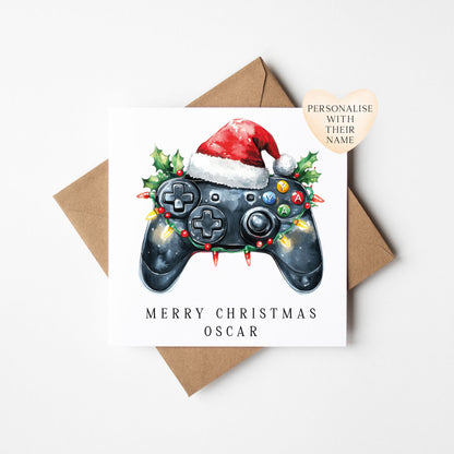 Gaming xbox watercolour black & red Christmas Card (with Envelope)