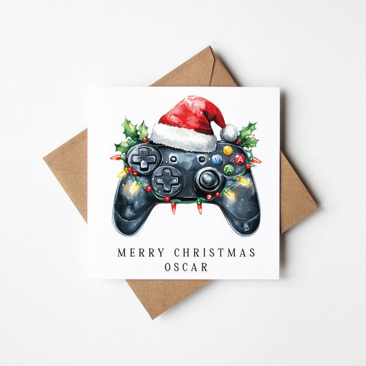 Gaming xbox watercolour black & red Christmas Card (with Envelope)