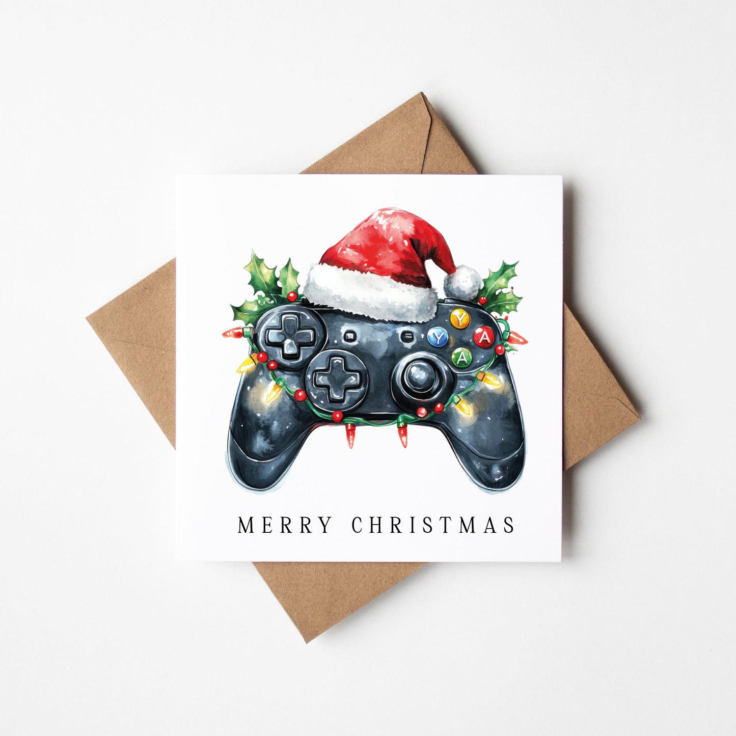 Festive gaming Christmas Cards - Pack of 4, Kraft Envelopes