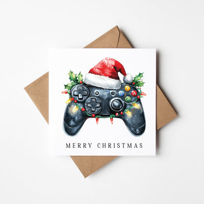 Festive gaming Christmas Cards - Pack of 4, Kraft Envelopes