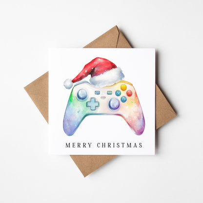 Gaming xbox watercolour rainbow pastel Christmas Card (with Envelope)