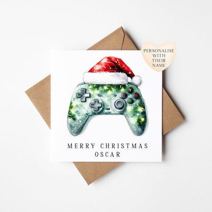 Gaming xbox watercolour green & black Christmas Card (with Envelope)