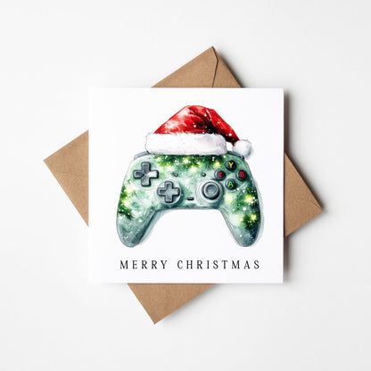Gaming xbox watercolour green & black Christmas Card (with Envelope)