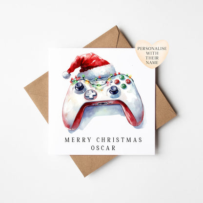 Gaming xbox watercolour white & red Christmas Card (with Envelope)