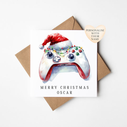 Gaming xbox watercolour white & red Christmas Card (with Envelope)