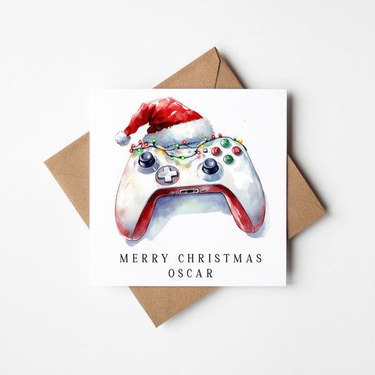 Gaming xbox watercolour white & red Christmas Card (with Envelope)