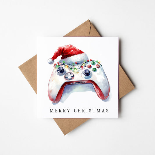 Gaming xbox watercolour white & red Christmas Card (with Envelope)