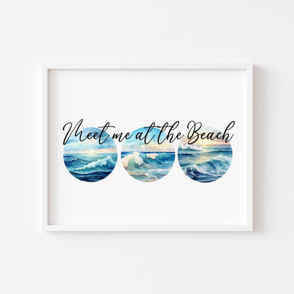 Ocean Watercolour Coastal Summer print, meet me at the beach unframed wall art poster print