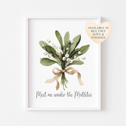 Mistletoe Print Watercolour Christmas Seasonal Wall Art (unframed)