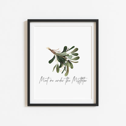 Meet me under the Mistletoe watercolour illustration xmas seasonal unframed wall art poster print