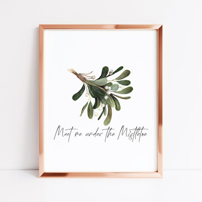 Meet me under the Mistletoe watercolour illustration xmas seasonal unframed wall art poster print