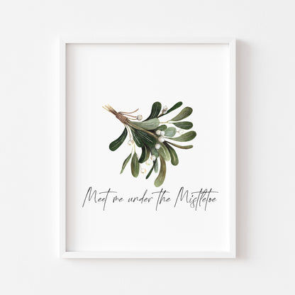 Meet me under the Mistletoe watercolour illustration xmas seasonal unframed wall art poster print