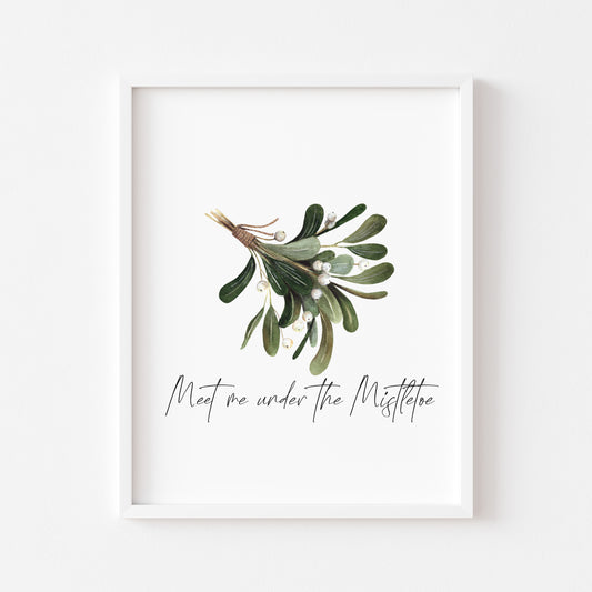 Meet me under the Mistletoe watercolour illustration xmas seasonal unframed wall art poster print
