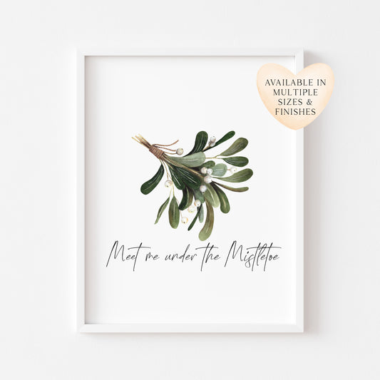 Meet me under the Mistletoe watercolour illustration xmas seasonal unframed wall art poster print