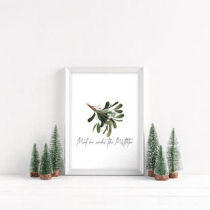 Meet me under the Mistletoe watercolour illustration xmas seasonal unframed wall art poster print