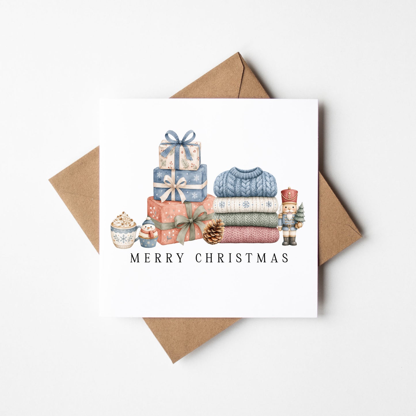 Christmas card, Merry Xmas cosy unique seasonal card with envelope
