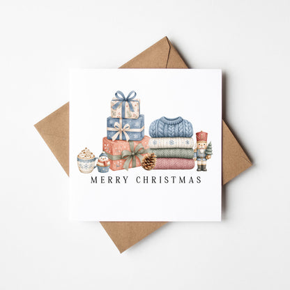 Christmas card, Merry Xmas cosy unique seasonal card with envelope