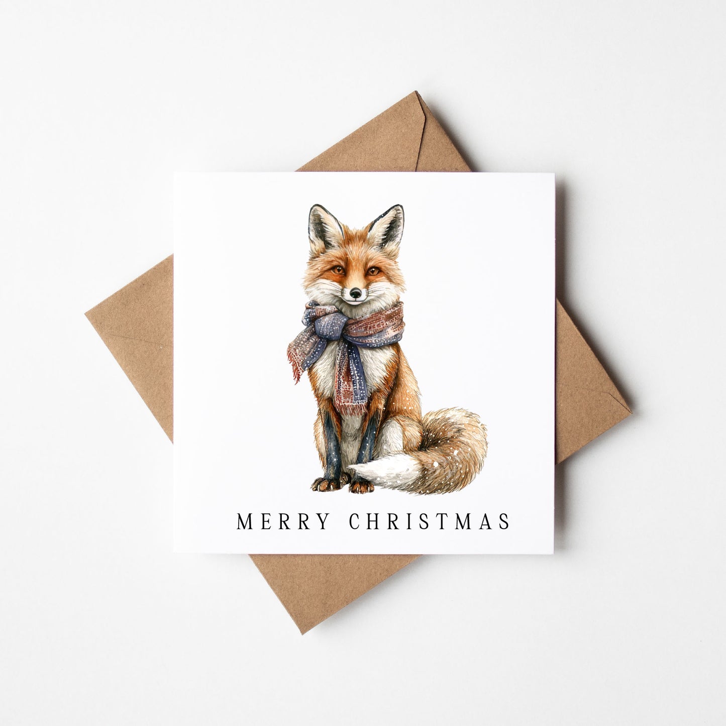 Christmas Card watercolour festive winter fox xmas with envelope