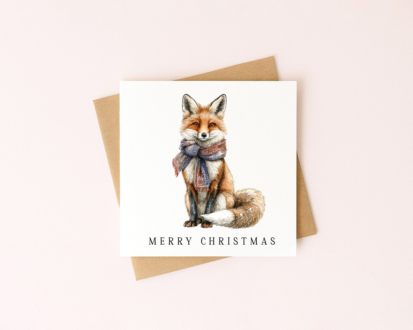 Christmas Card watercolour festive winter fox xmas with envelope