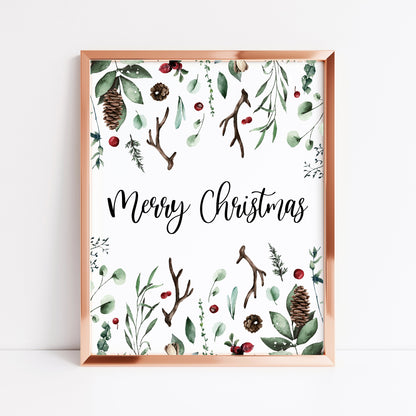 Merry Christmas winter foliage seasonal watercolour xmas seasonal unframed wall art poster print
