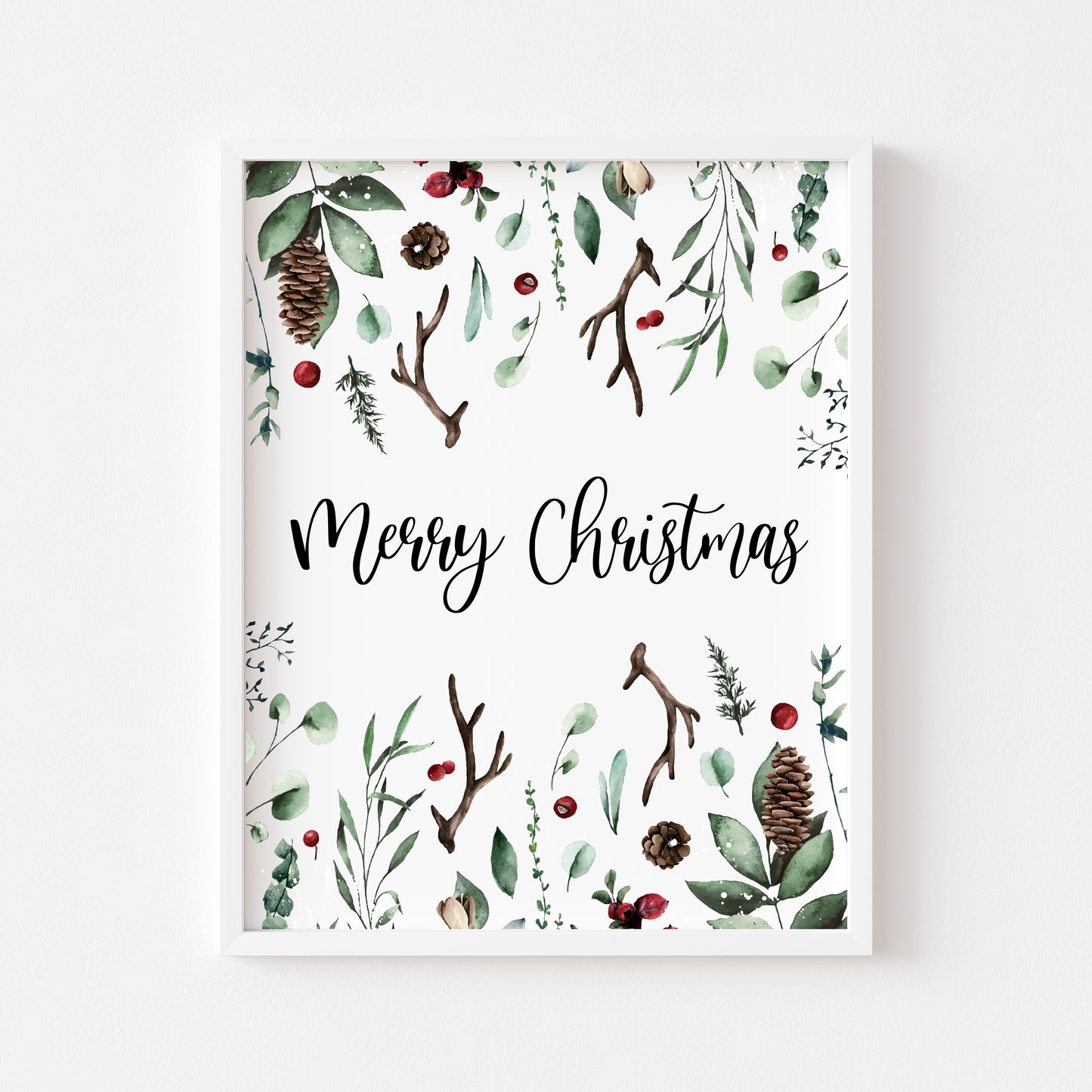 Merry Christmas winter foliage seasonal watercolour xmas seasonal unframed wall art poster print
