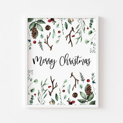 Merry Christmas winter foliage seasonal watercolour xmas seasonal unframed wall art poster print