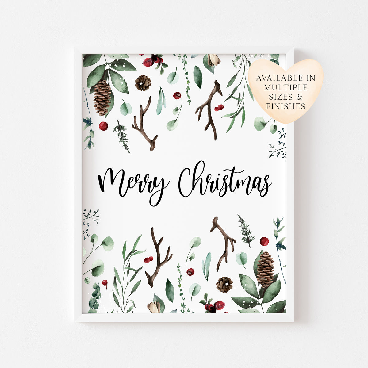 Merry Christmas winter foliage seasonal watercolour xmas seasonal unframed wall art poster print