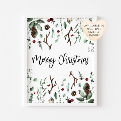 Merry Christmas winter foliage seasonal watercolour xmas seasonal unframed wall art poster print