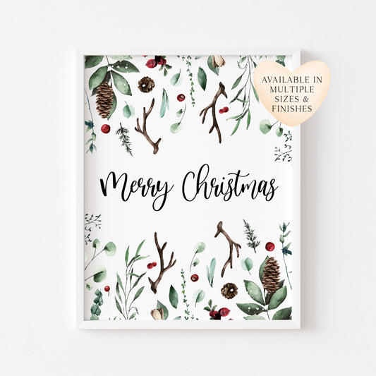 Merry Christmas winter foliage seasonal watercolour xmas seasonal unframed wall art poster print