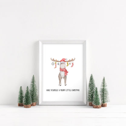 Have yourself a Merry Little Christmas watercolour Reindeer illustration xmas seasonal unframed wall art poster print