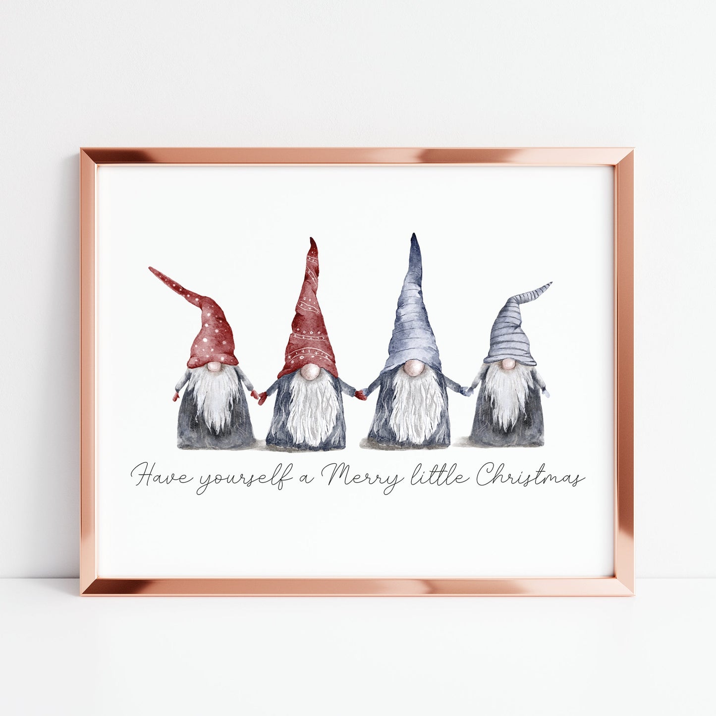 Have yourself a Merry little Christmas blue red watercolour xmas gonks seasonal unframed wall art poster print