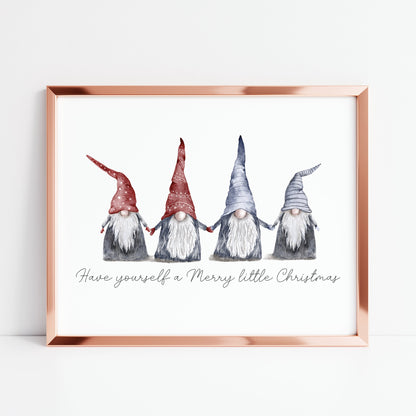 Have yourself a Merry little Christmas blue red watercolour xmas gonks seasonal unframed wall art poster print