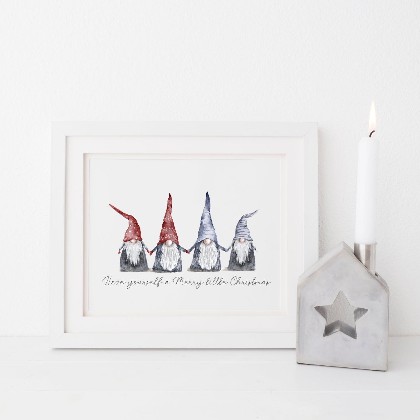 Have yourself a Merry little Christmas blue red watercolour xmas gonks seasonal unframed wall art poster print