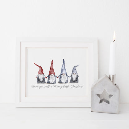Have yourself a Merry little Christmas blue red watercolour xmas gonks seasonal unframed wall art poster print