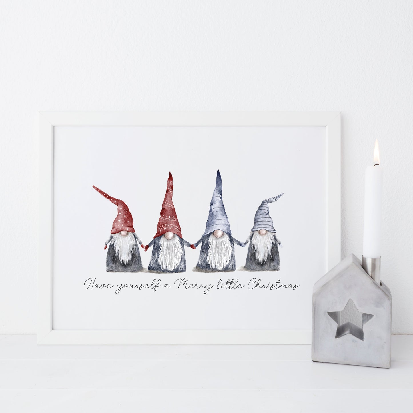 Have yourself a Merry little Christmas blue red watercolour xmas gonks seasonal unframed wall art poster print