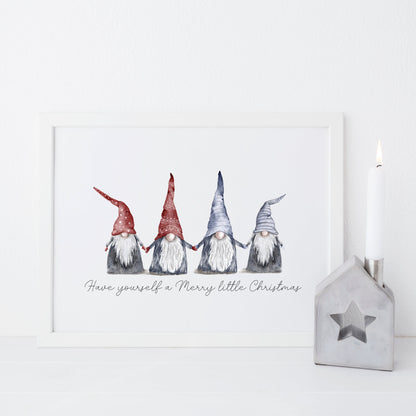 Have yourself a Merry little Christmas blue red watercolour xmas gonks seasonal unframed wall art poster print