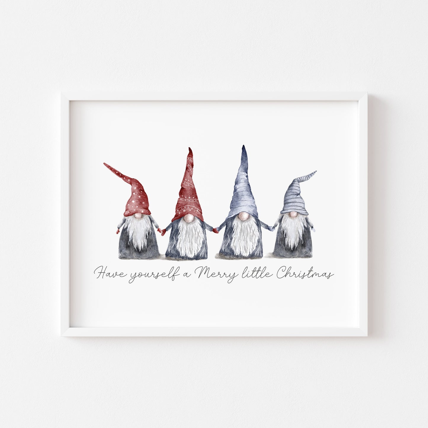 Have yourself a Merry little Christmas blue red watercolour xmas gonks seasonal unframed wall art poster print