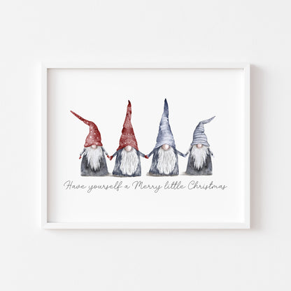 Have yourself a Merry little Christmas blue red watercolour xmas gonks seasonal unframed wall art poster print