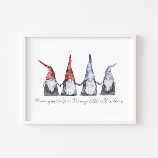 Have yourself a Merry little Christmas blue red watercolour xmas gonks seasonal unframed wall art poster print