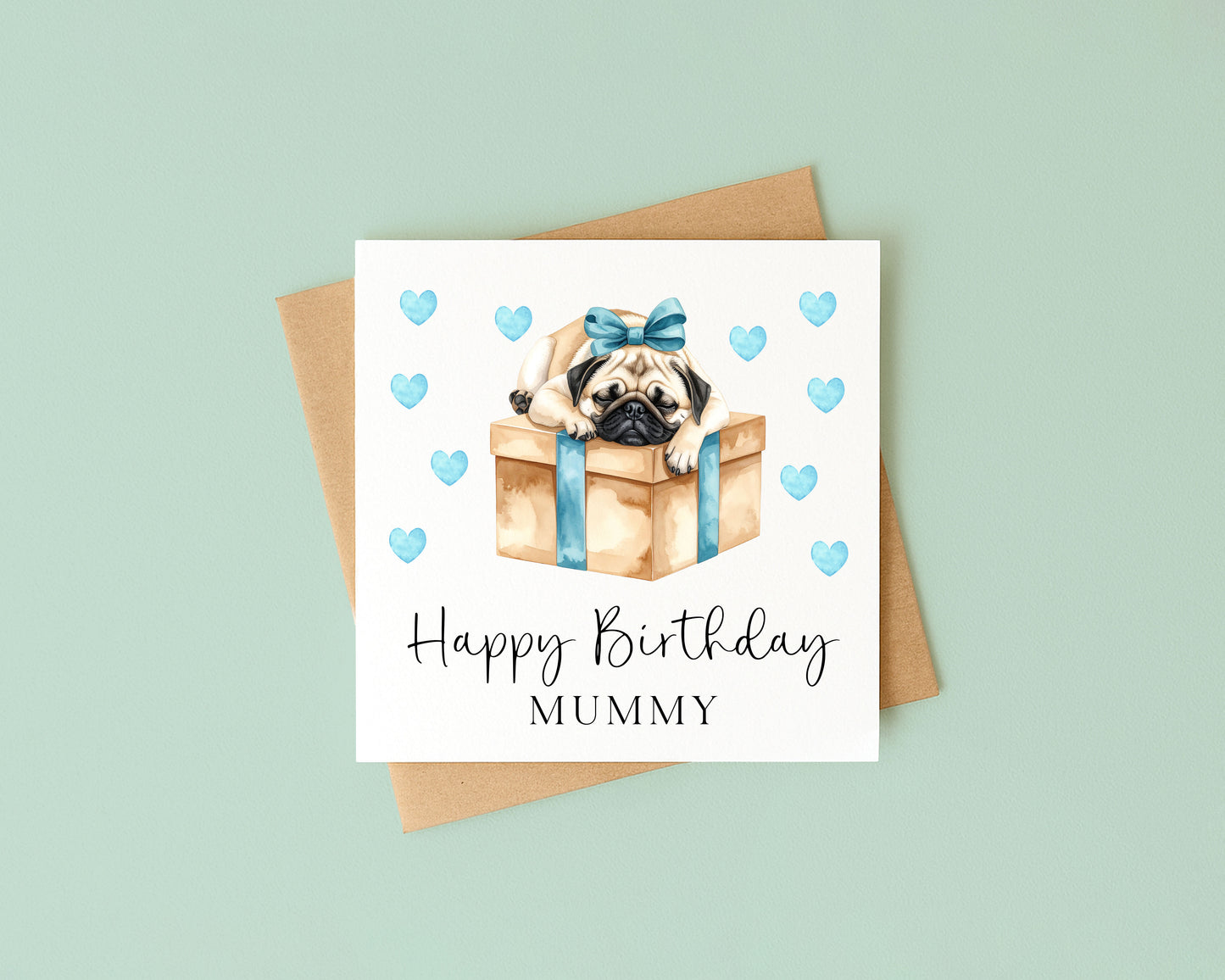 Personalised Pug Birthday card, custom dog pug lover card with envelope